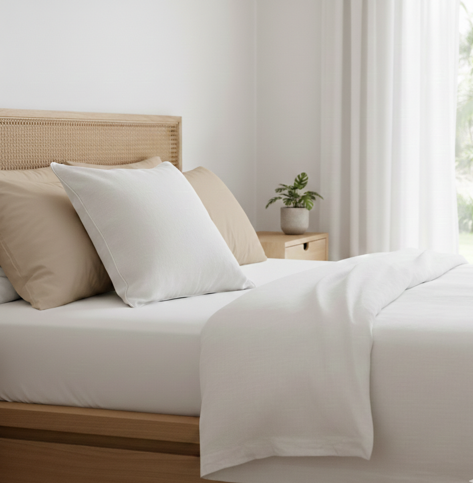 Aria White Linen Square Pillow Cover with Piping Edge