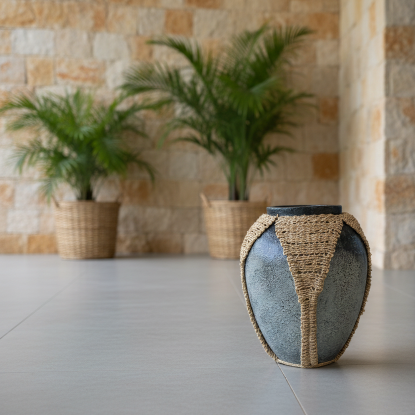 Kaliah Handcrafted Terracotta Vase with Woven Details – Artisanal Decorative Accent