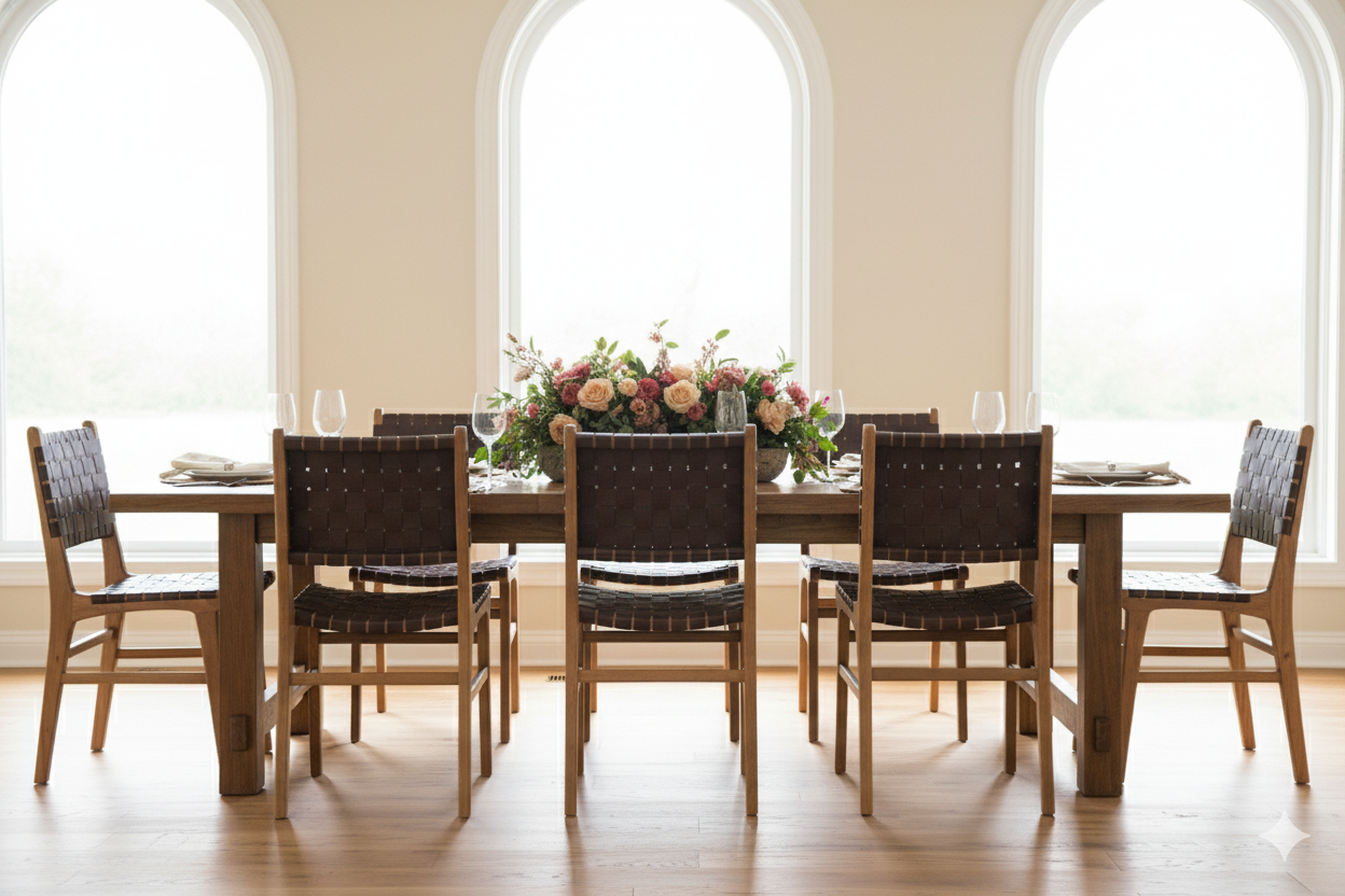 Solid Teak Wood and Leather Woven Gatlin Dining Chair