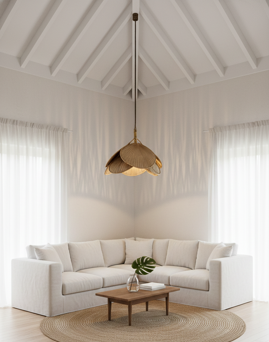 Mano Dia Leaf Fiber Pendant – 24-Inch Large Sustainable Boho Lamp Shade