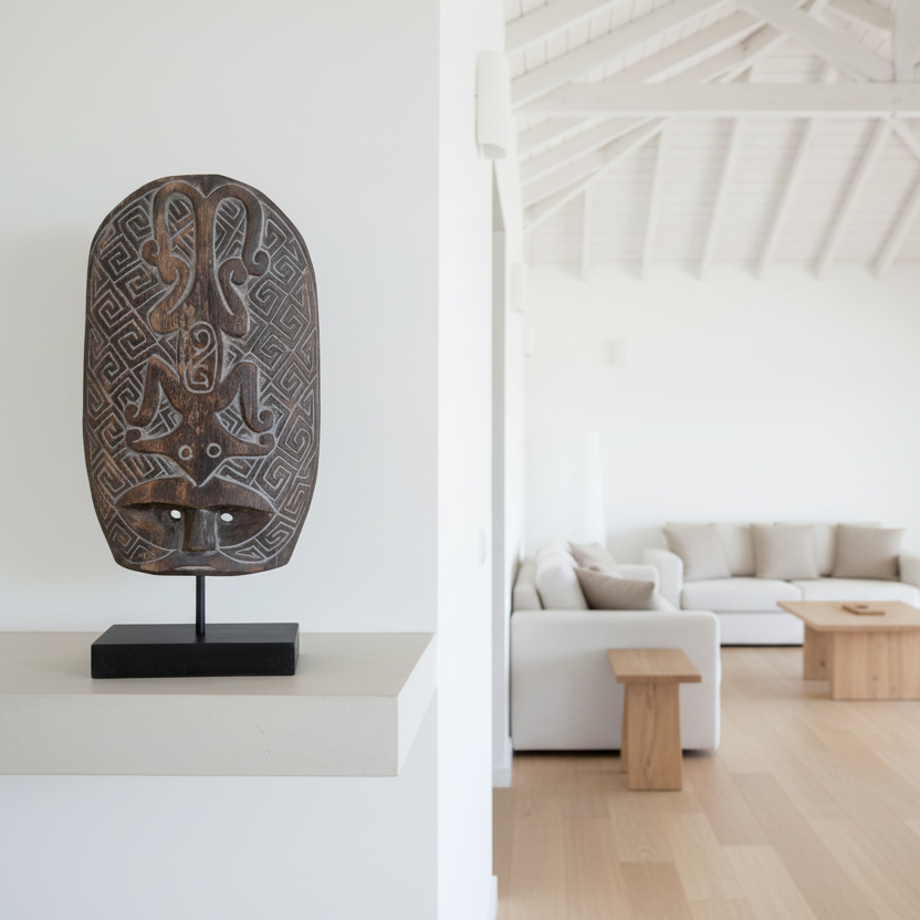 Enya Tribal Deco on Stand – Suarwood Sculpture with Metal Base