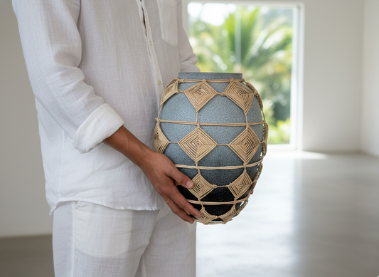 Aylani Handcrafted Terracotta Vase with Woven Details – Artisanal Decorative Accent