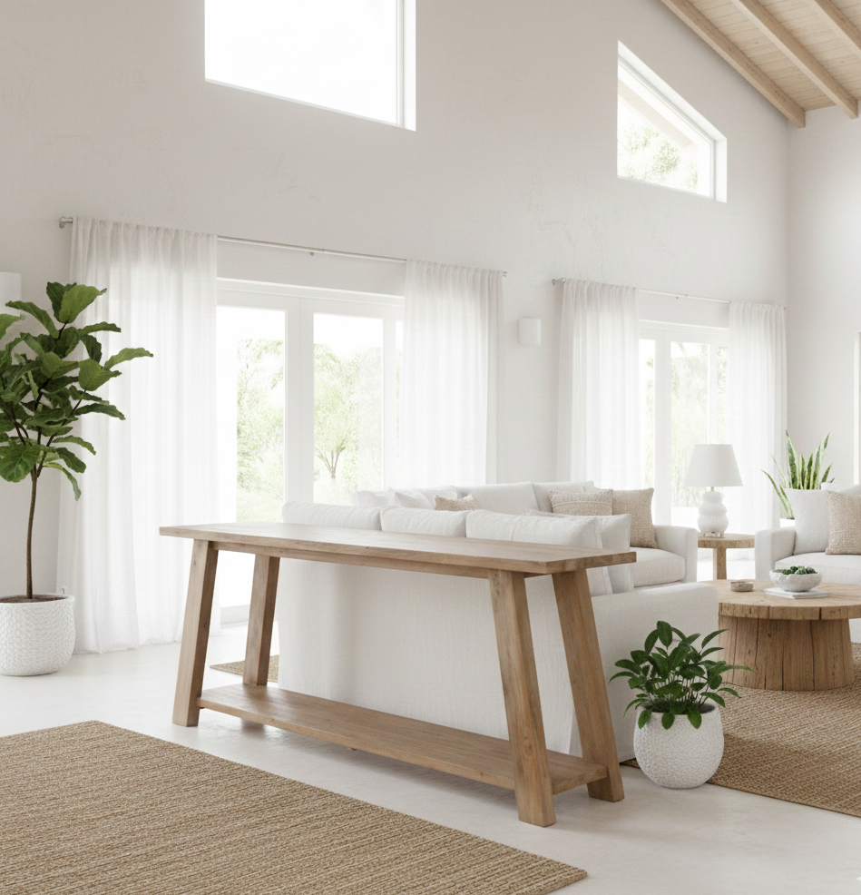 Pierre Minimalist Teak Console – Natural Wood Resort-Style Furniture