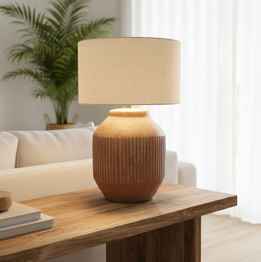 Mavis Earth-Tone Ceramic Lamp – Minimalist Tropical Series