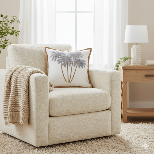 Grey On White Linen Bali Palms