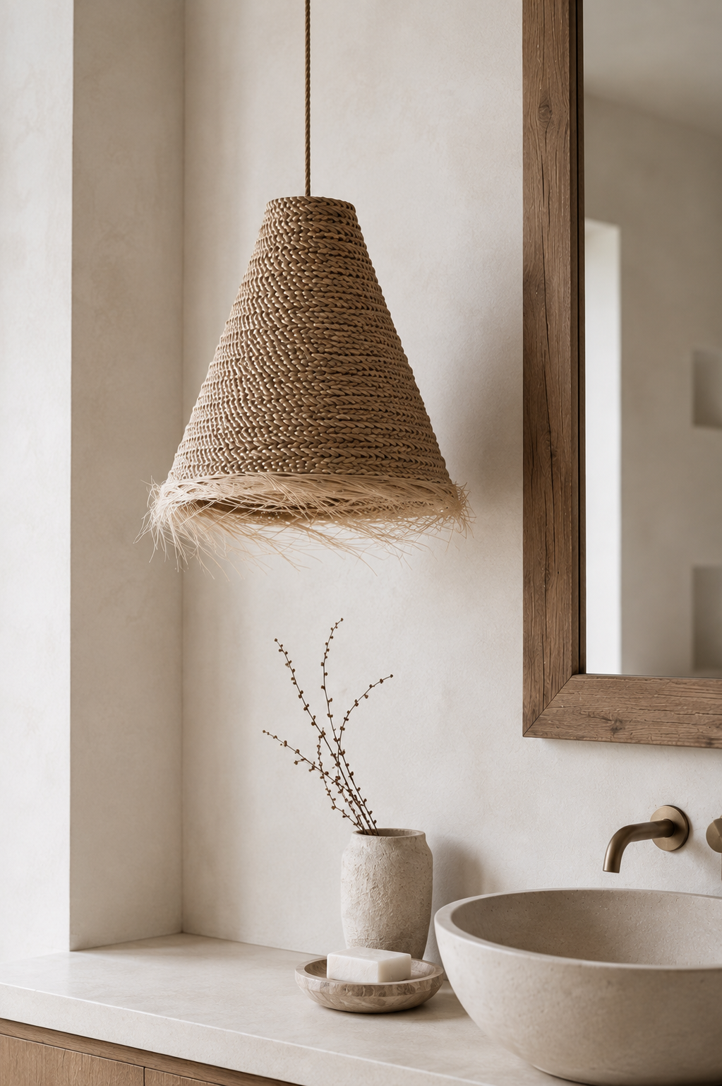 Handwoven Fringe Pendant Light Shade | Handmade Natural Fiber Ceiling Shade from Bali