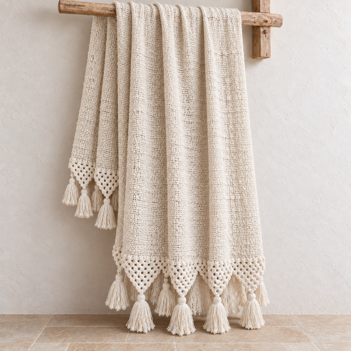 Mira Macrame Cotton Throw – Natural