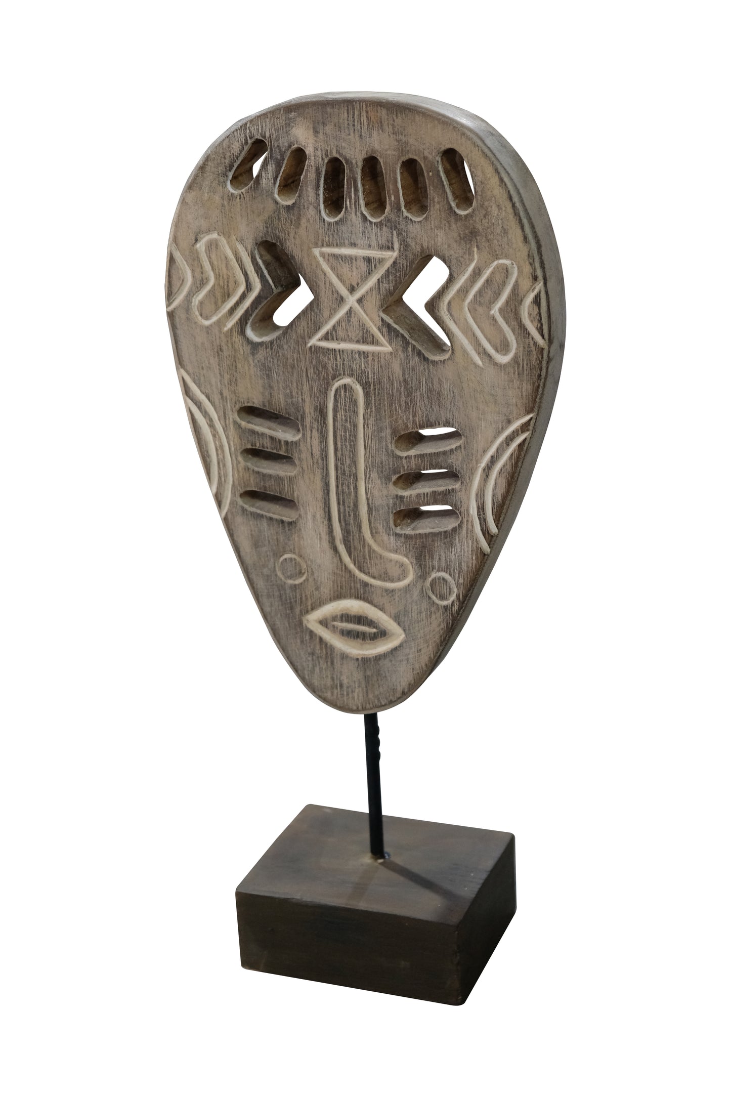 Karna Tribal Deco on Stand – Suarwood Sculpture with Metal Base