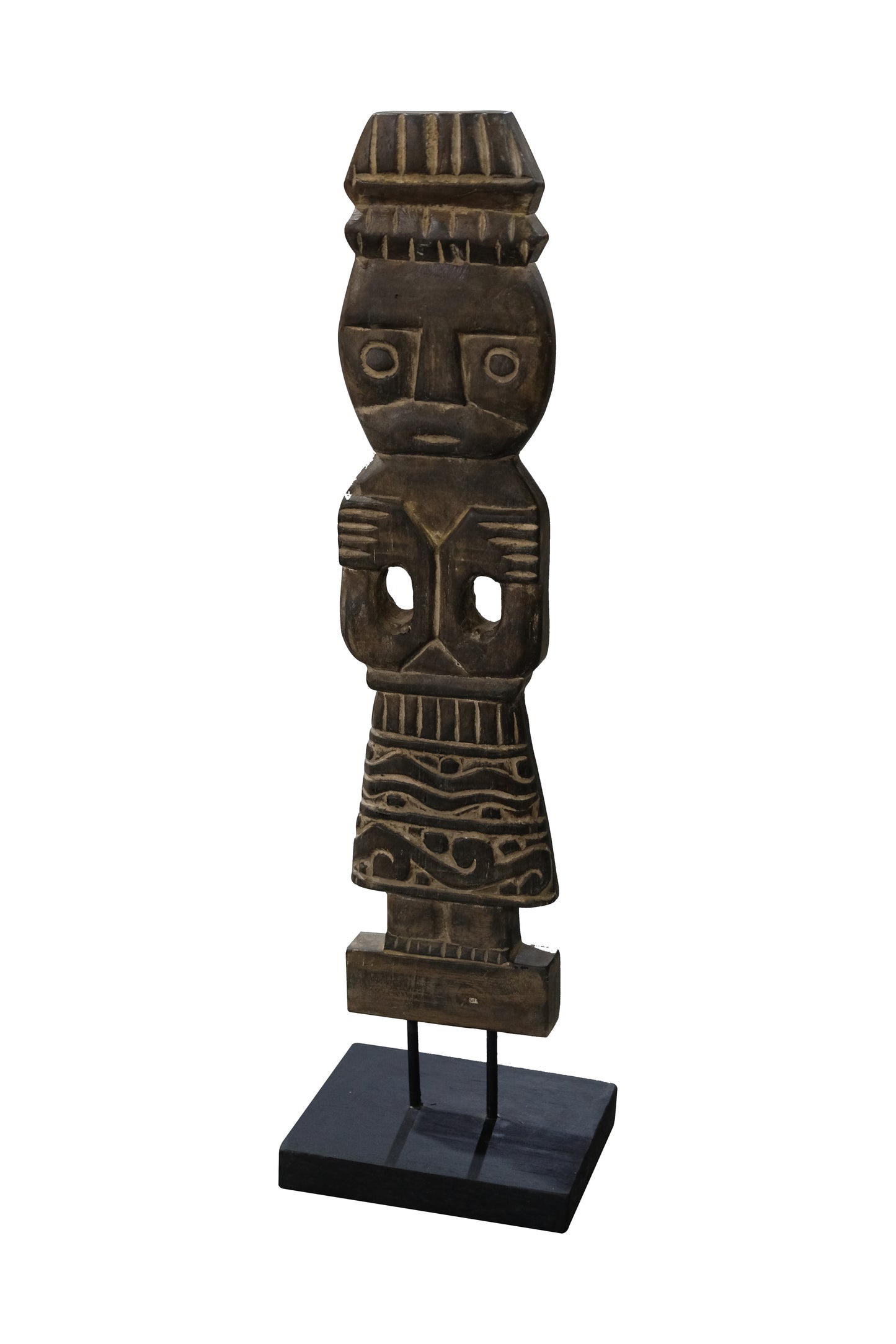 Kiana Tribal Deco on Stand – Suarwood Sculpture with Metal Base