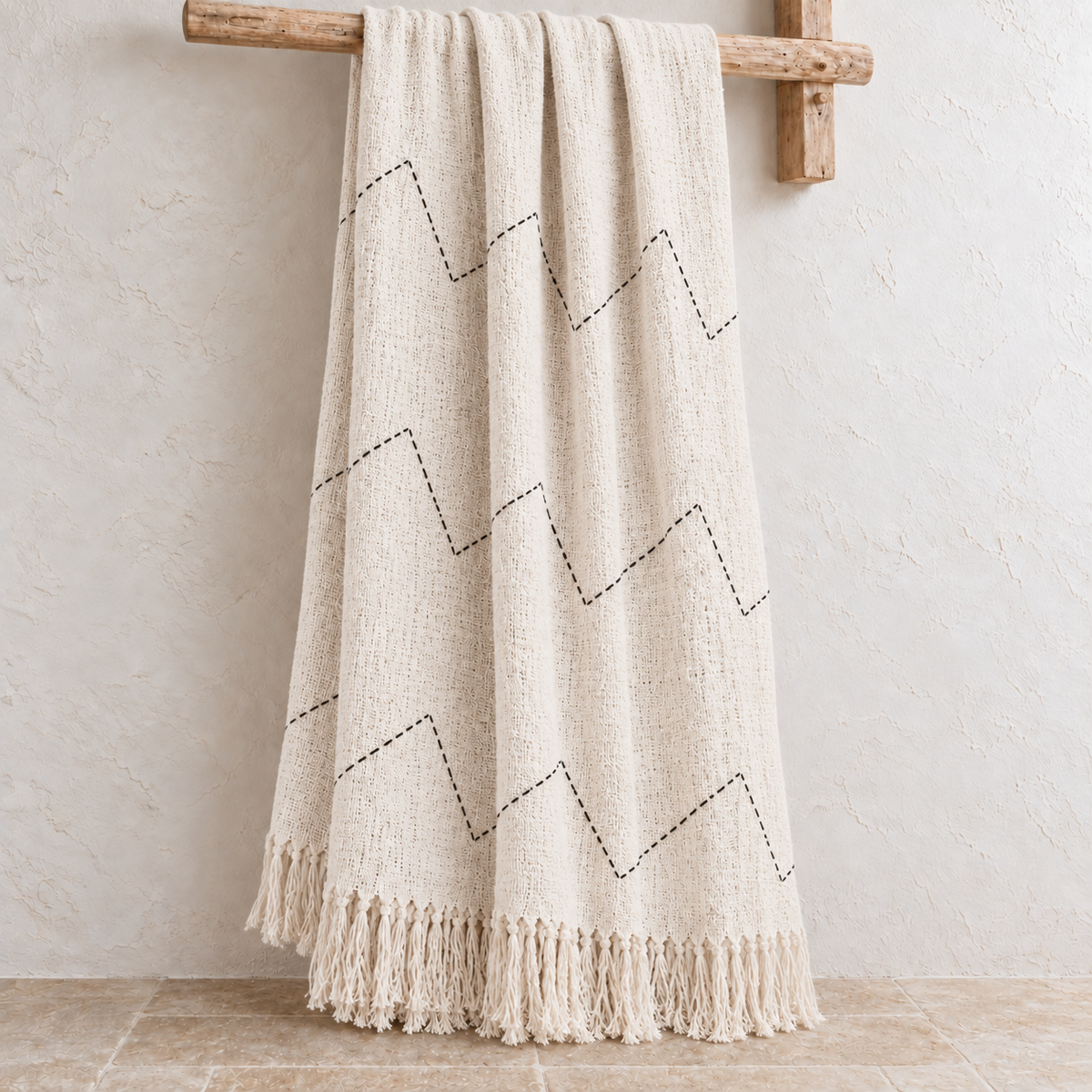 Chevron Cotton Throw – Natural