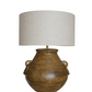 Mara Round Ribbed Terracotta Lamp with Natural Linen Shade
