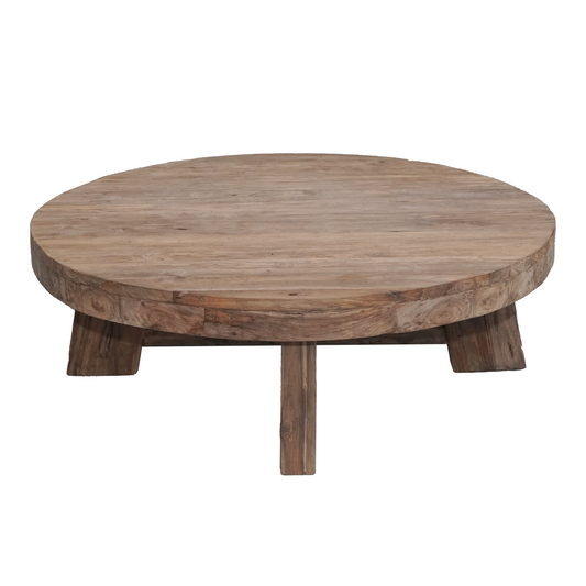 Monroe Minimalist Round Coffee Table – Reclaimed Teak Resort-Style Centerpiece