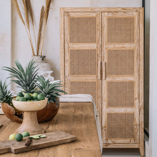 Cabinet Oslo Rattan Tall/White Wash