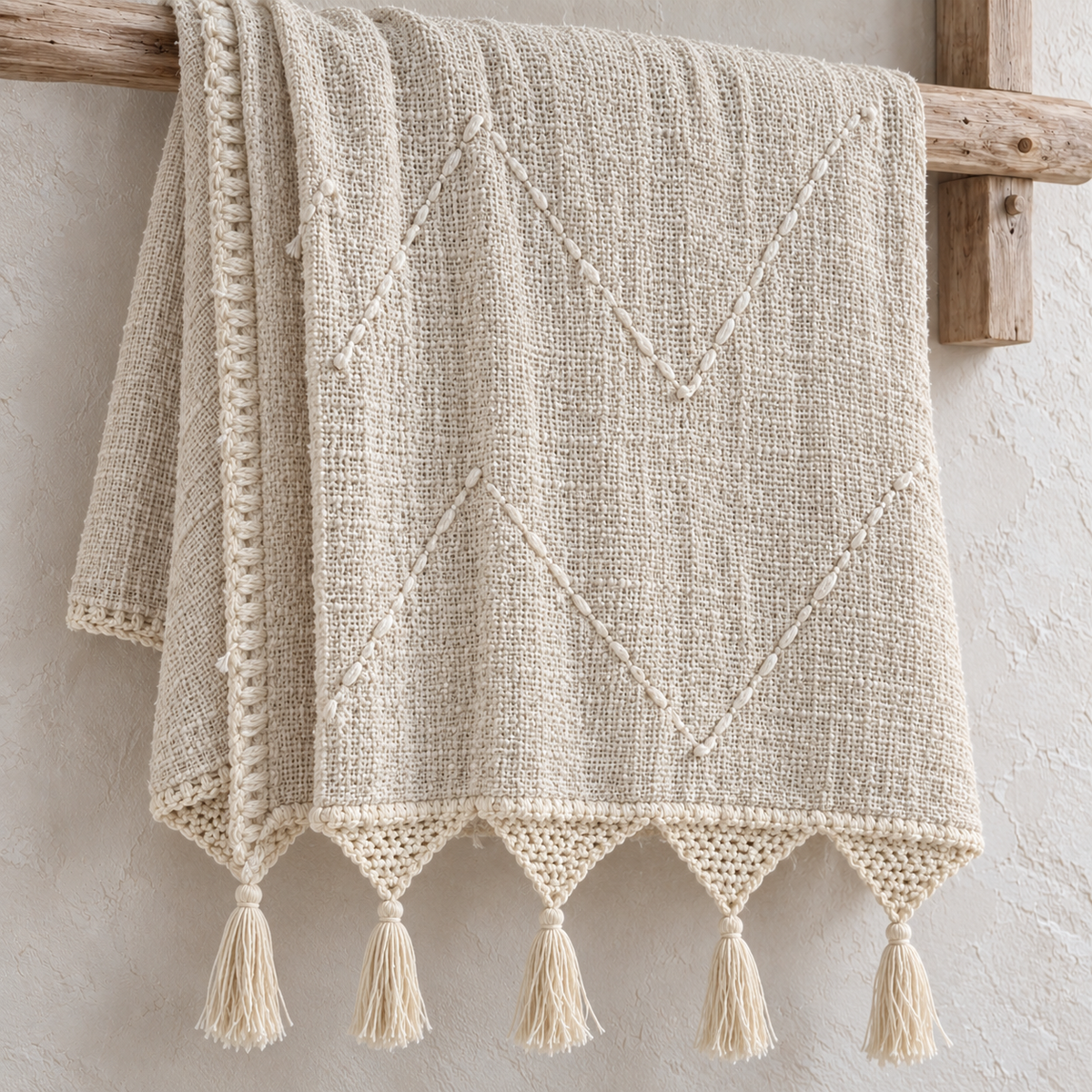 Cream Organic Cotton Throw with Macramé Fringe