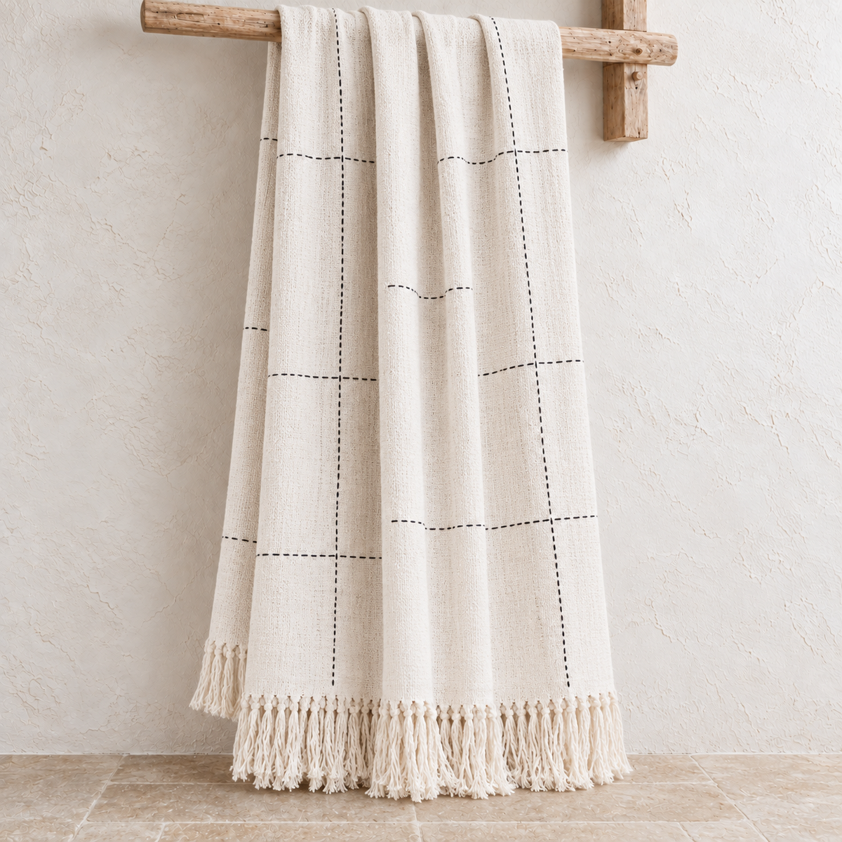 Kiara Natural Handwoven Cotton Throw with Tassels