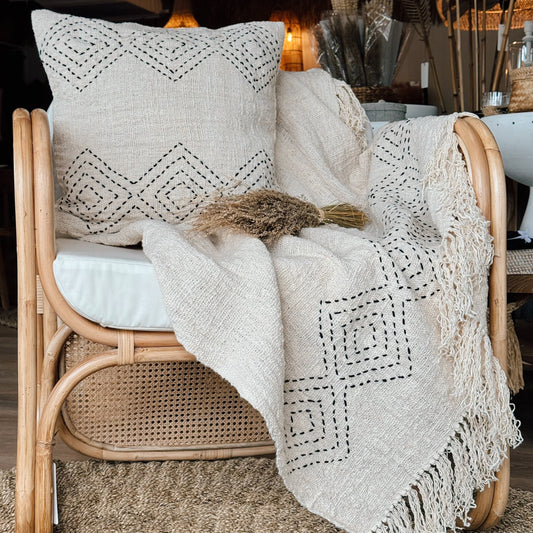 Nalu Handwoven Raw Cotton Throw with Tassel & Bead Detail
