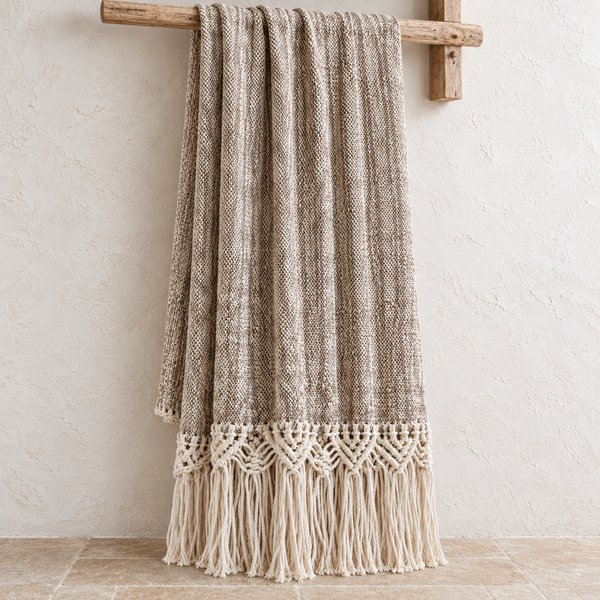 Mountain Macrame Cotton Throw Brown