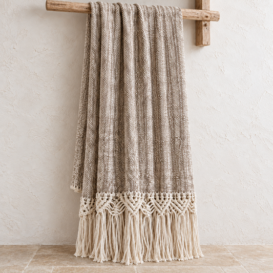 Mountain Macrame Cotton Throw Brown