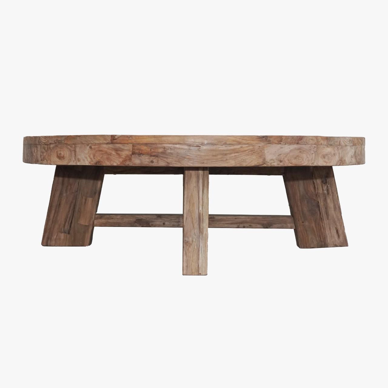 Monroe Minimalist Round Coffee Table – Reclaimed Teak Resort-Style Centerpiece