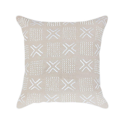 White Mudcloth Beaded & Embroidered Linen Pillow Cover