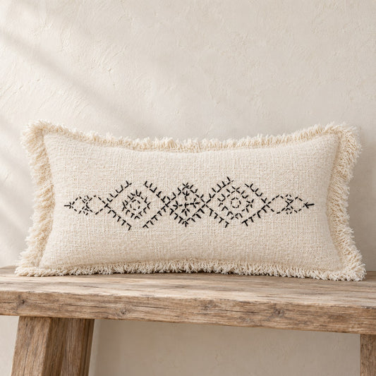 Cruz Hand-Embroidered Cotton Pillow – Natural