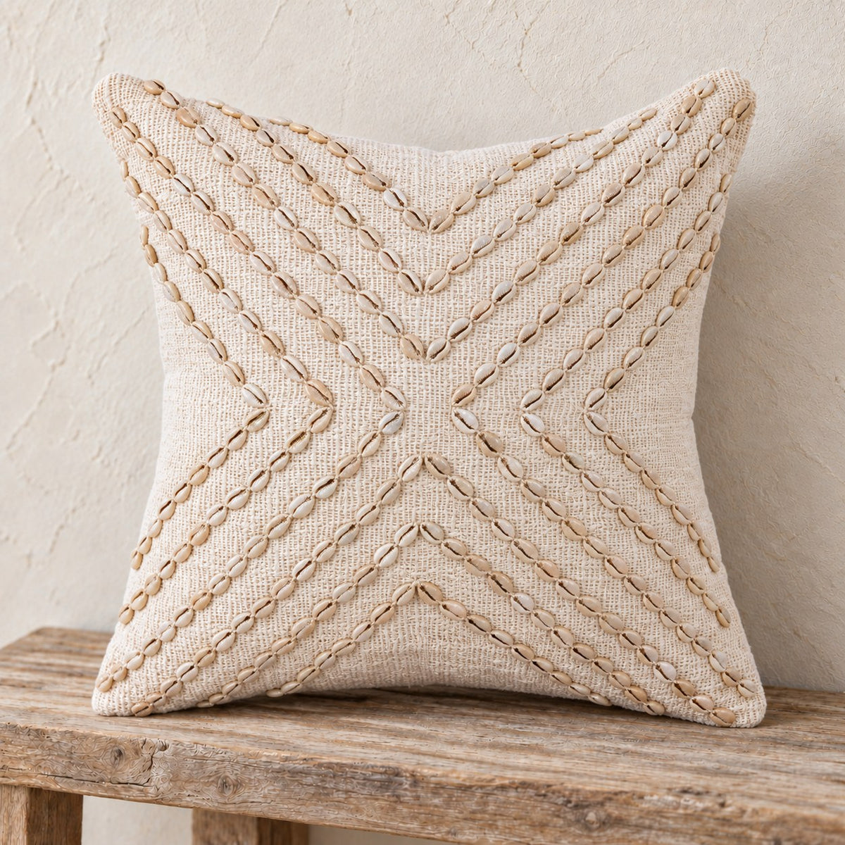 Bailey Cross Cowrie Shell Cotton Pillow Cover