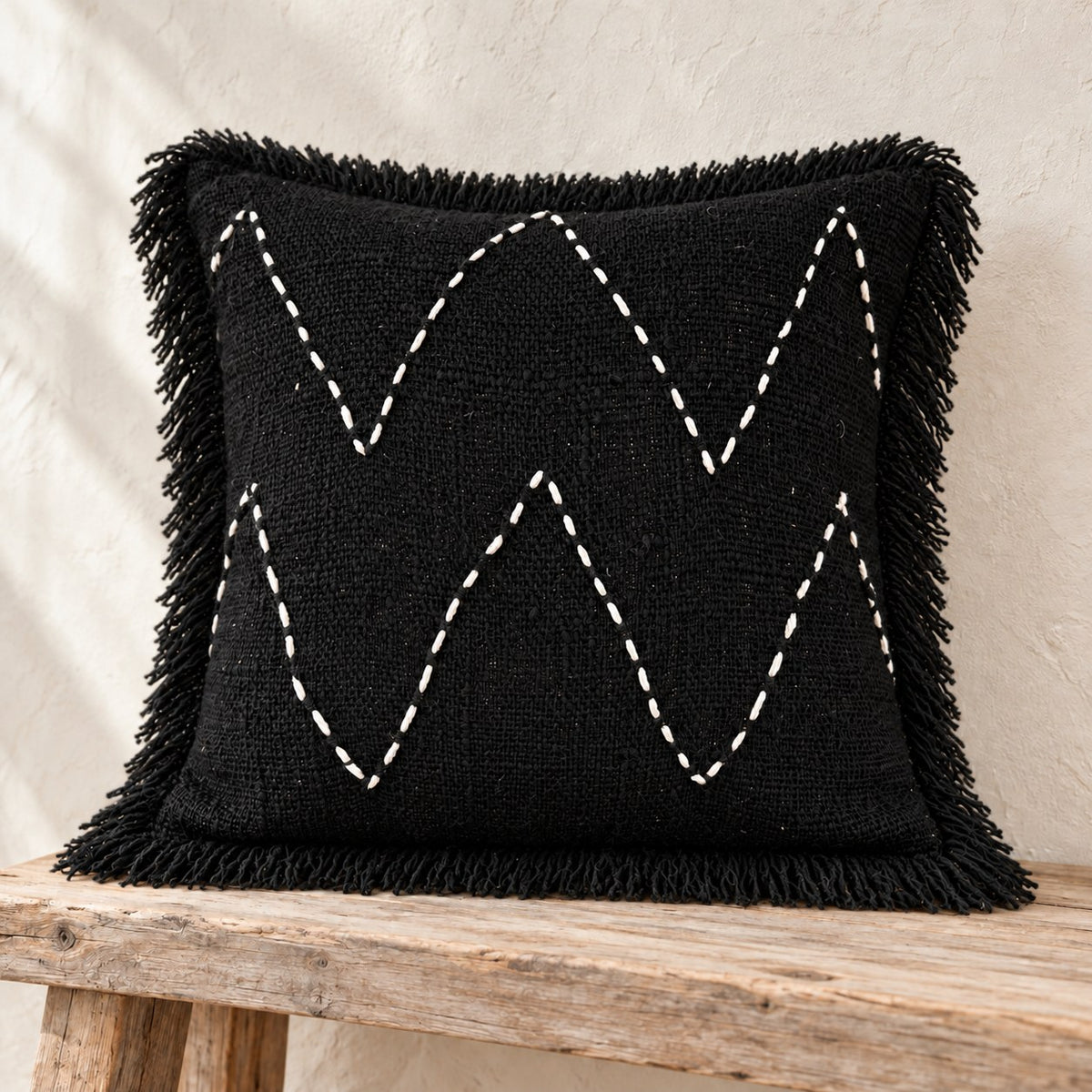 Arabica Black Zigzag Cotton Pillow