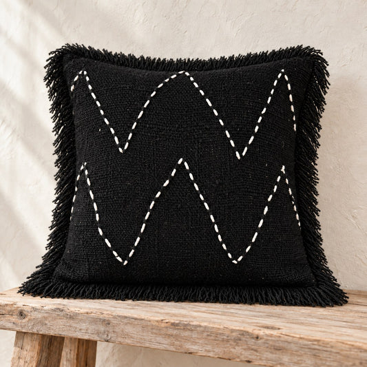 Arabica Black Zigzag Cotton Pillow