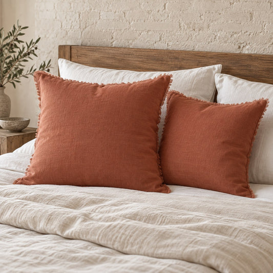 Noa Raw Linen Pillow – Terracotta