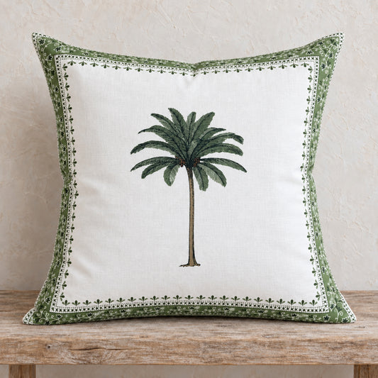 Imperial Palm Linen Pillow – Green
