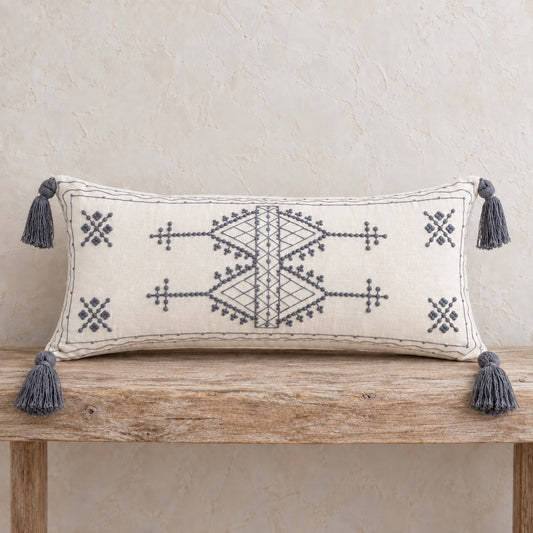 Hazel Hand-Embroidered Tassel Pillow