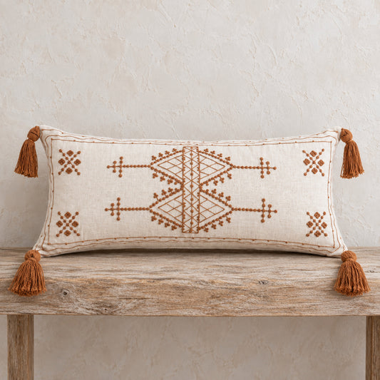 Hazel Hand-Embroidered Tassel Pillow