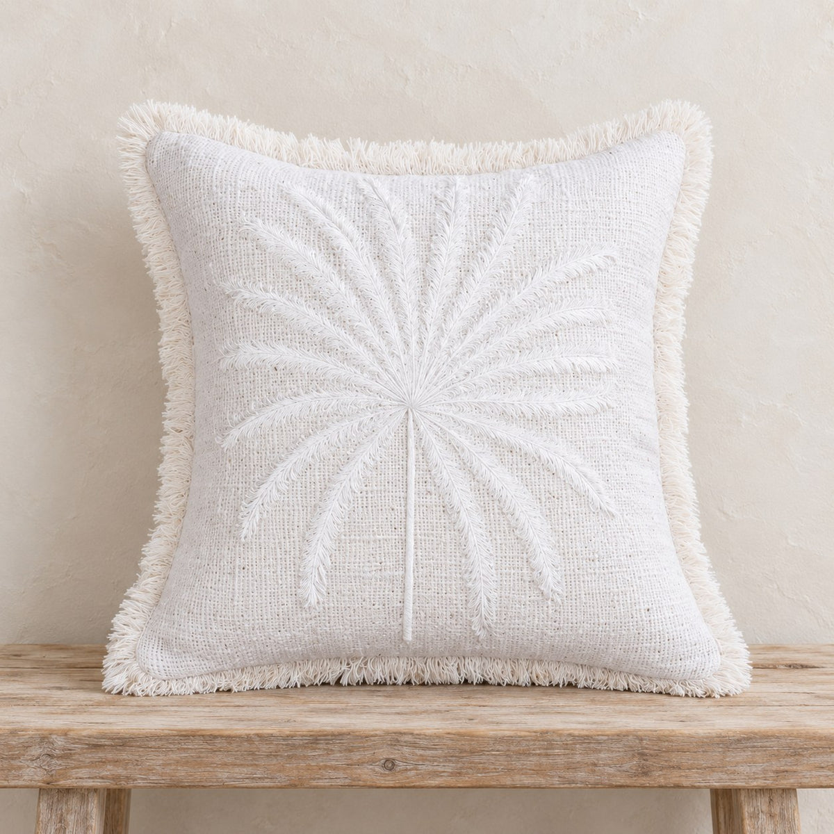 White Nora Handmade Cotton Coconut Palm Pillow Cover