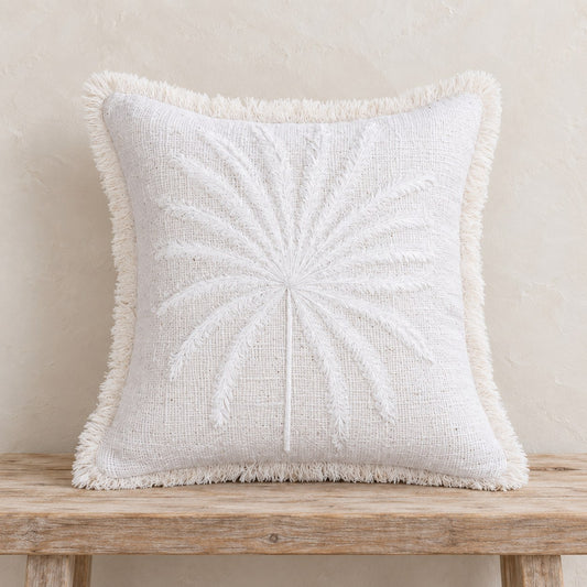 White Nora Handmade Cotton Coconut Palm Pillow Cover