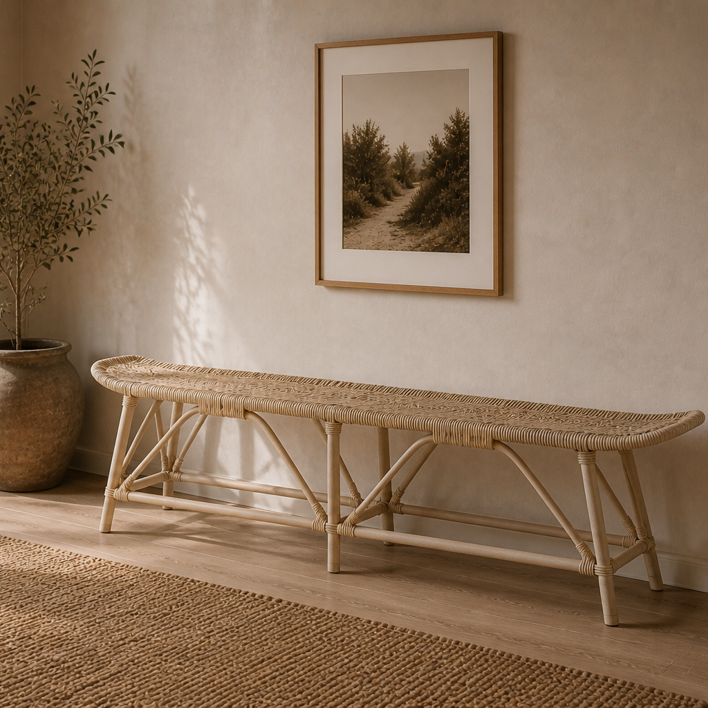 Lionel Natural Rattan Bench – Modern Textured Entryway & Bedroom Seating