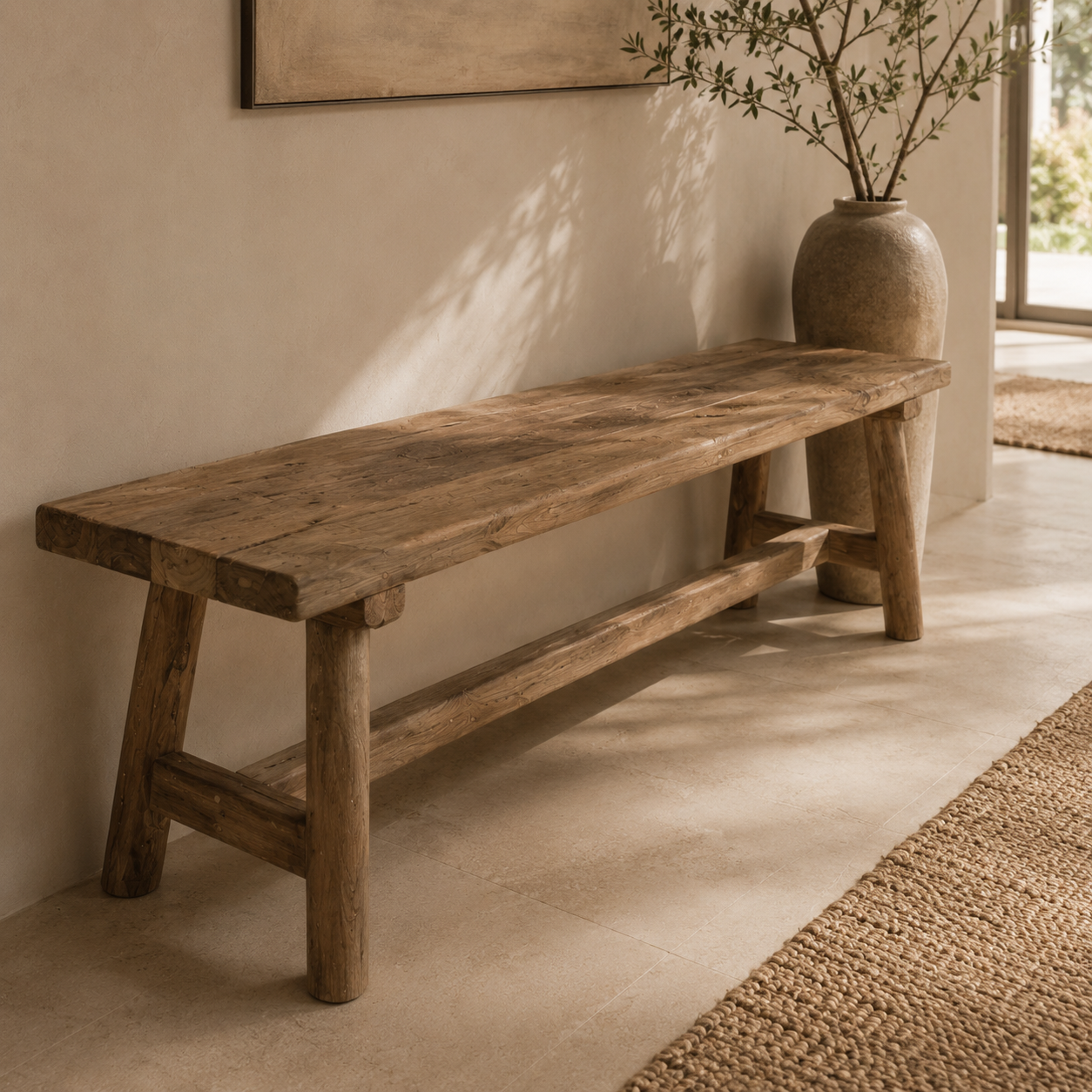 Maeve Solid Wood Rustic Bench – 78.7” Handmade Natural Seating
